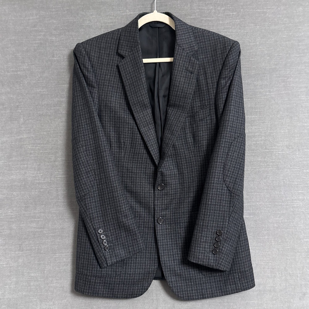 Devon Scott Sport Coat 38R Slim Fit Gray Plaid‎ Elbow Patches Blazer Bespoke NYC